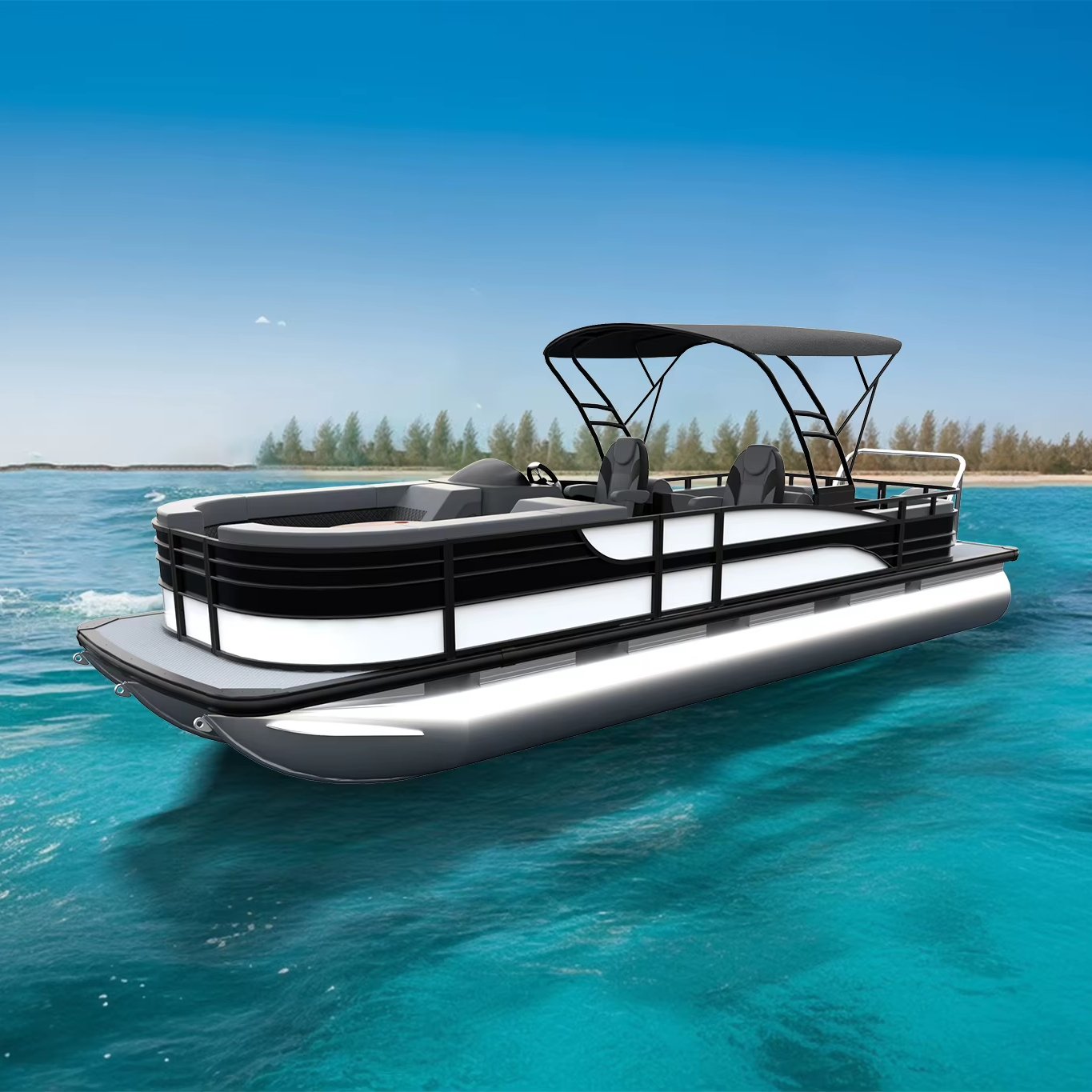 Customized 25ft Family Fun Pontoon Boat Hydraulic Steering Outboard Engine All-Season Sunshade Cooling System for Rowing